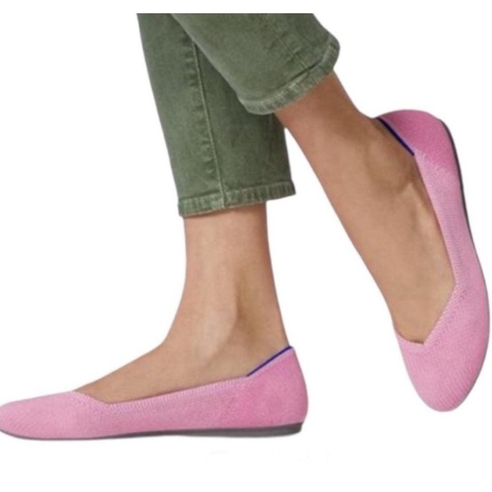 ROTHYS RETIRED THE FLAT PINK BEGONIA ROUND TOE WASHABLE KNIT 8.5 FLATS